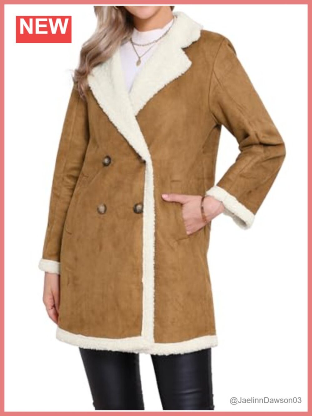 Faux Suede Double Breasted Pea Coat Warm Winter Outwear
